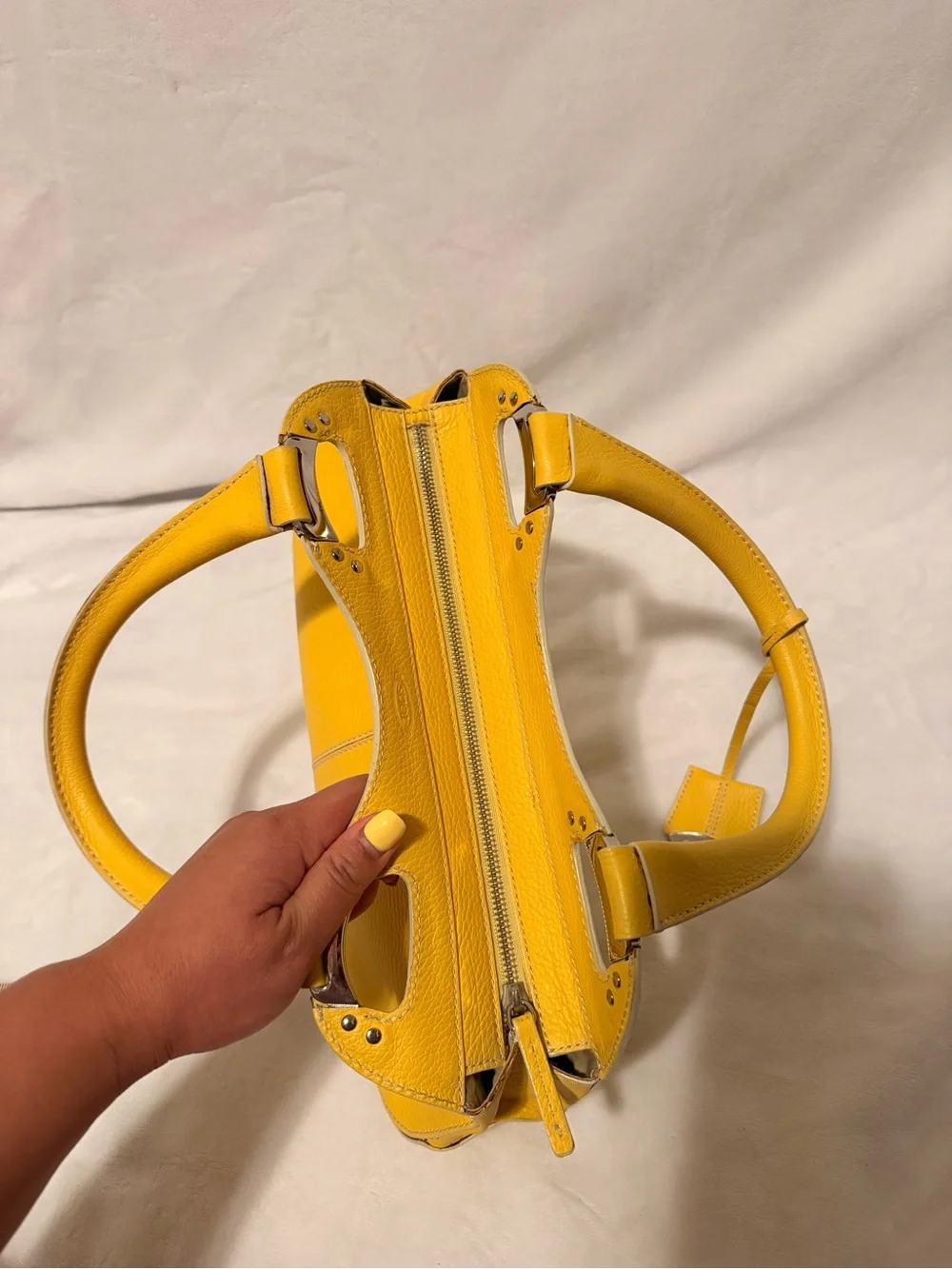 Tod's Miky Yellow Pebbled Leather Top Handle Shoulder Bag